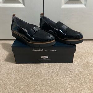 Dr. Scholl's Black Pat & Leather Flats with Classic Loafer Design